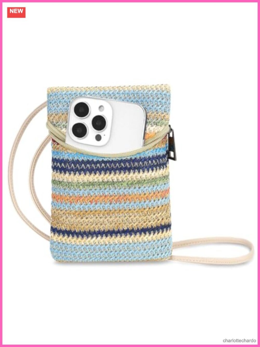 Straw Woven Phone Crossbody Bag with Adjustable Strap for Summer